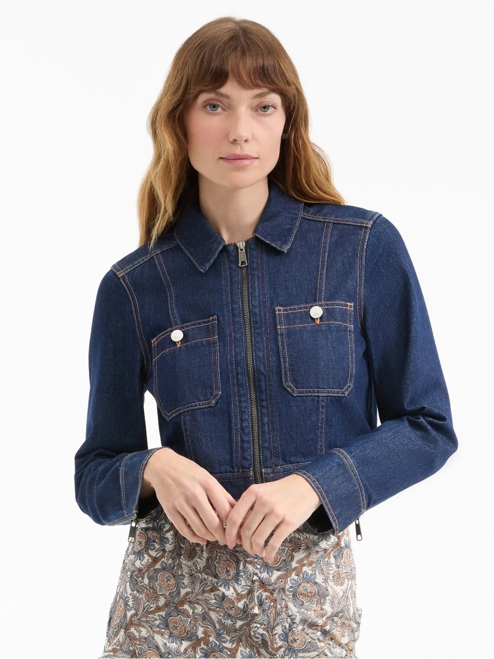 NWT Veronica Beard Patty Cropped Denim Jacket Indigo Rinse -Size L